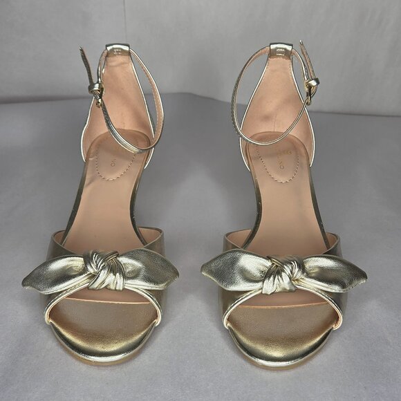 NWOT Bandolino Women's Andora Gold Bow Sandal Heels - Picture 2 of 7
